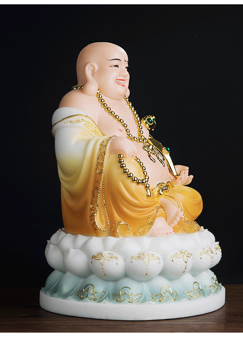 灵明珠宝弥勒佛像供奉家用佛堂汉白玉大肚笑佛神像居家摆件佛教用品40