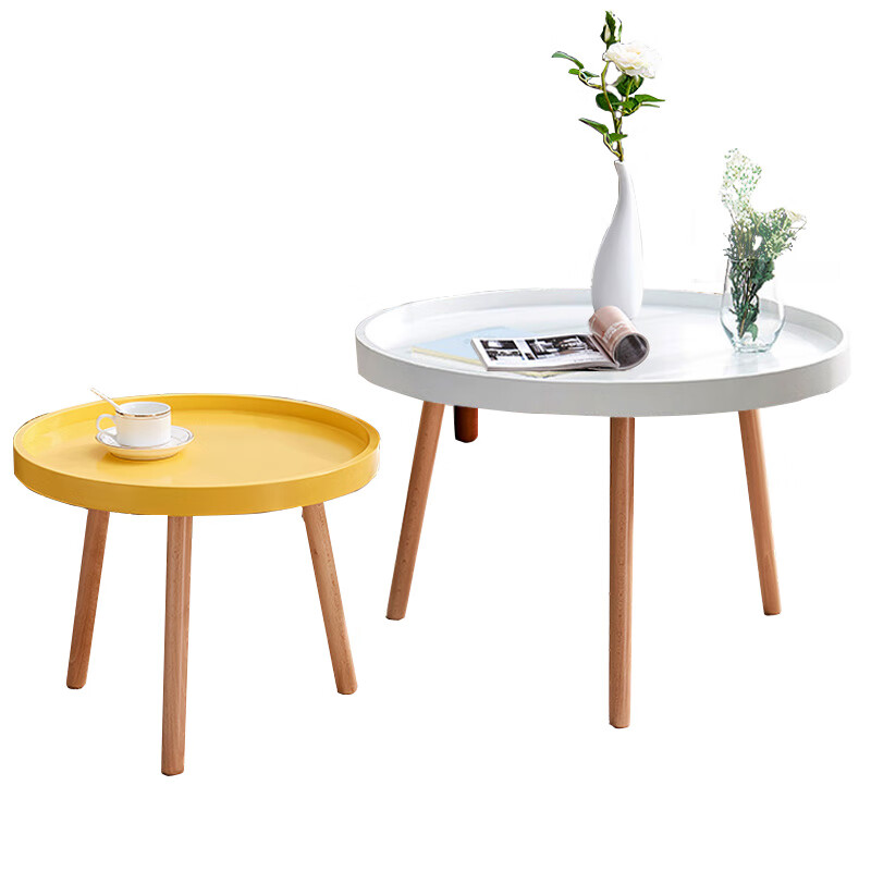 北欧简约室内桌子小户型沙发边几客厅家用圆形小圆桌实木茶几创意