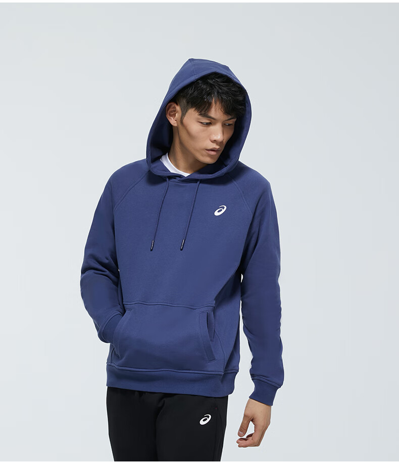 asics亚瑟士男式印花连帽卫衣运动休闲上衣黑色s