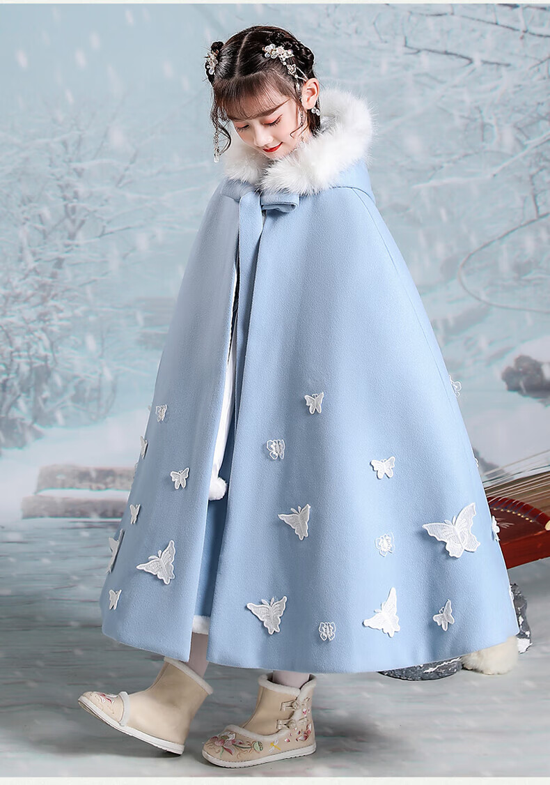 汉服带披肩女童冬季披风女斗篷加棉加厚秋冬装外出儿童外套加绒冬装换