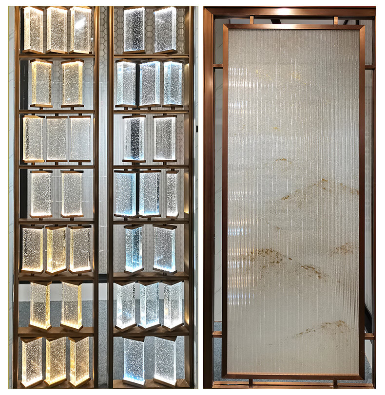 淘苏不锈钢长虹夹胶艺术玻璃隔断办公室酒店金属夹绢夹丝玻璃屏风