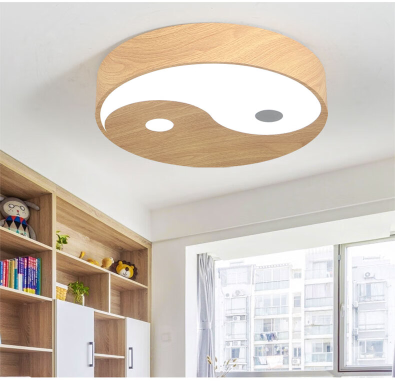 太极八卦吸顶灯安堤北欧木纹色led圆形吸顶灯太极八