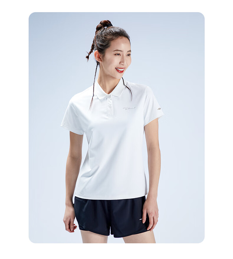 鸿星尔克t恤女polo衫2022夏季新款弹性速干运动t恤短袖女装红星正白s