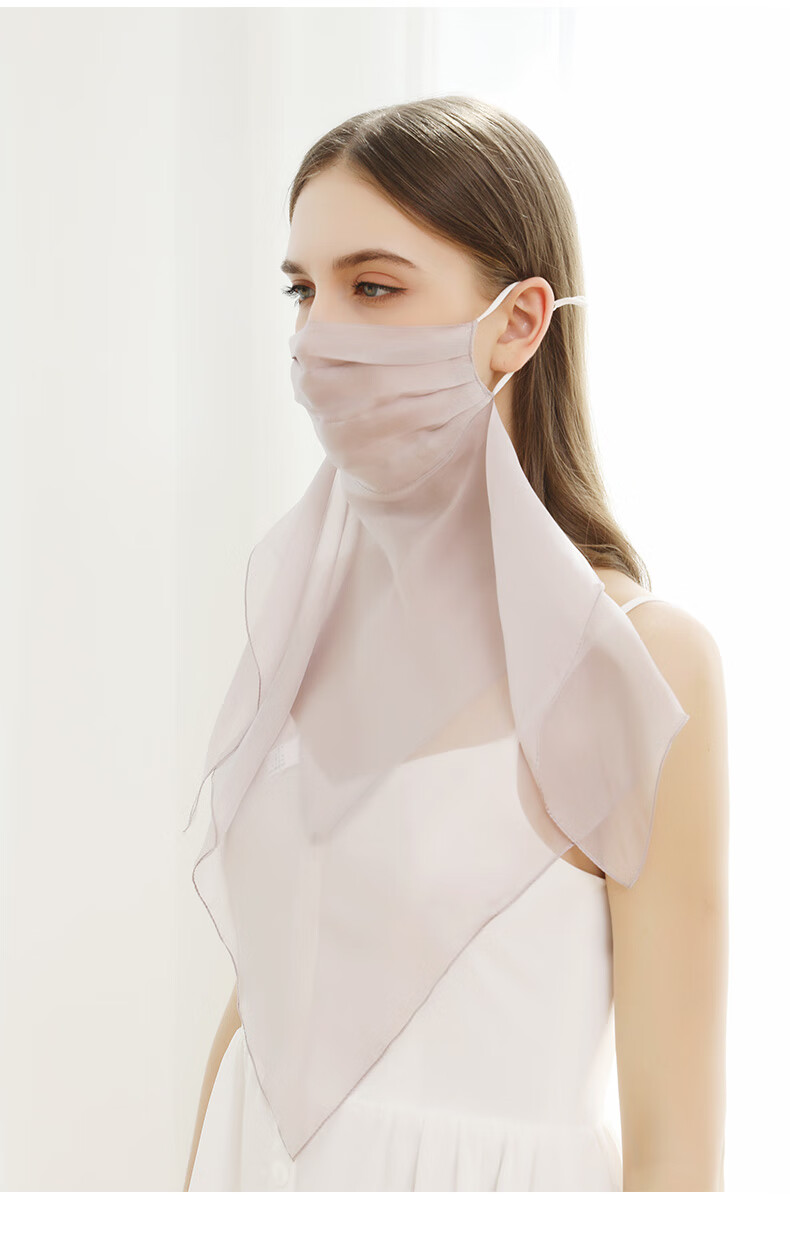 杭丝路真丝口罩女纯色防晒面纱女面罩冰丝巾遮全脸护颈一体薄款夏天