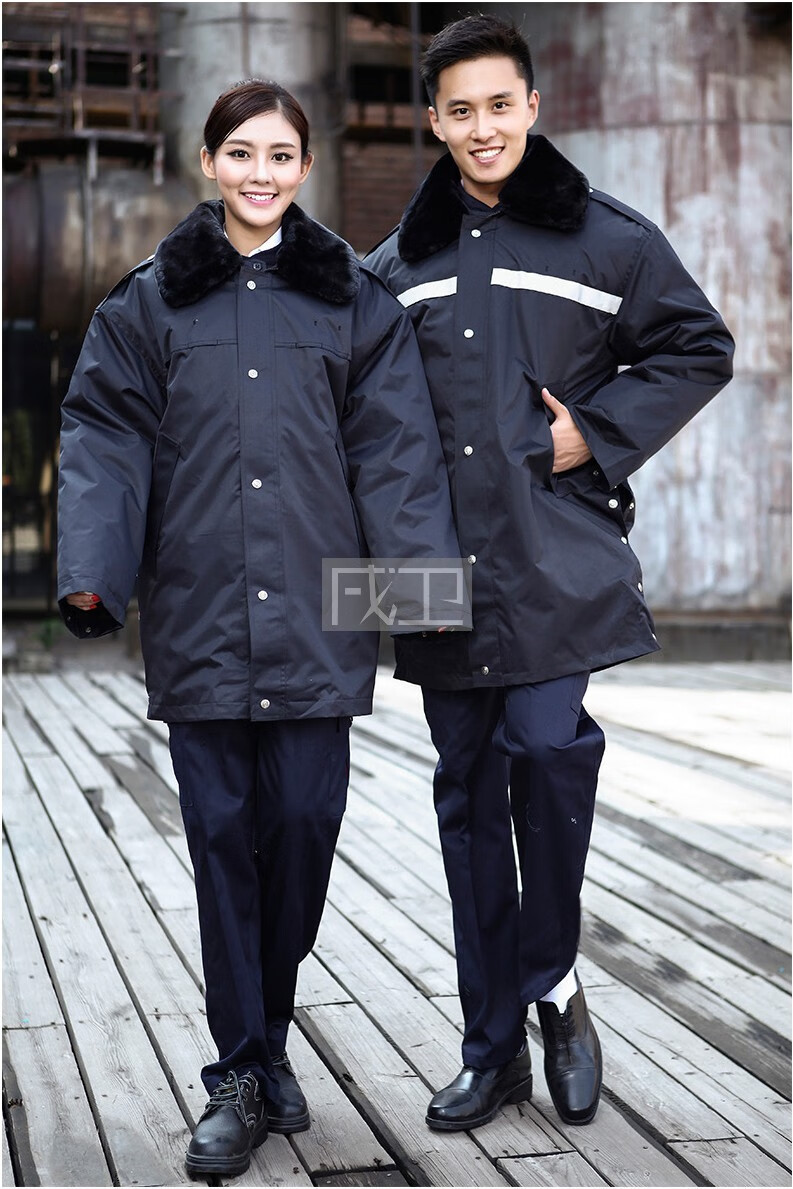 戌卫 黑色保安大衣男警黑多功能执勤加厚防寒服棉大衣冬季保安服保暖