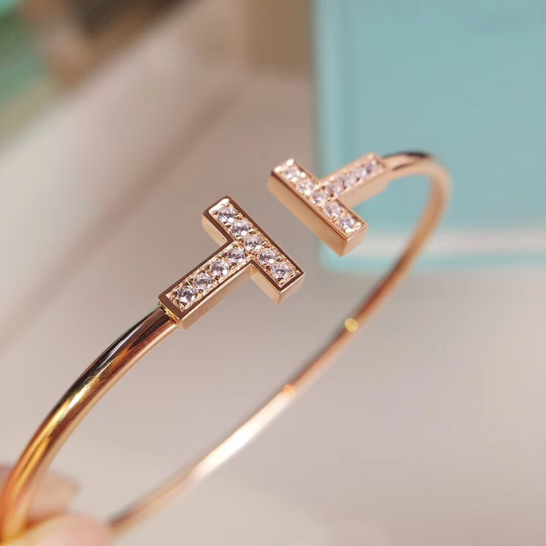 百搭经典手镯开口h字母925银玫瑰金镶锆石仿钻情侣手环手镯 镶钻 银色