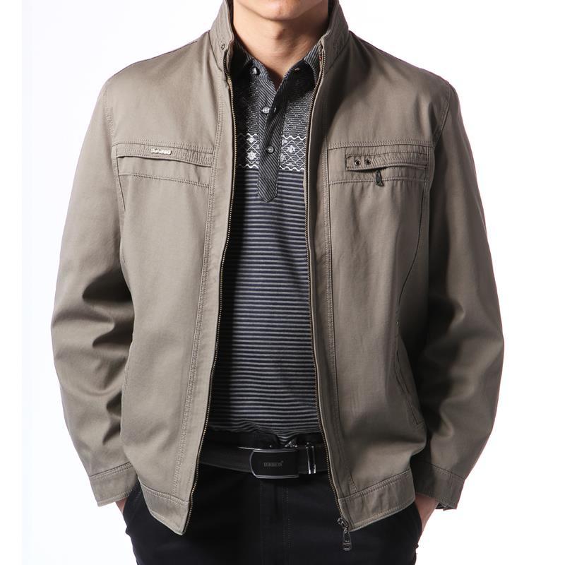 健卡丹中老年男装休闲夹克中年男士外套春秋新款薄款全棉茄克衫爸爸