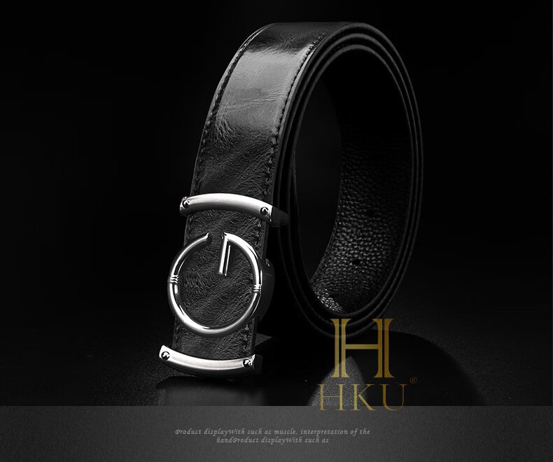hku时尚大牌男士皮带男奢侈品潮头层皮配磨砂真牛皮商务休闲青年裤