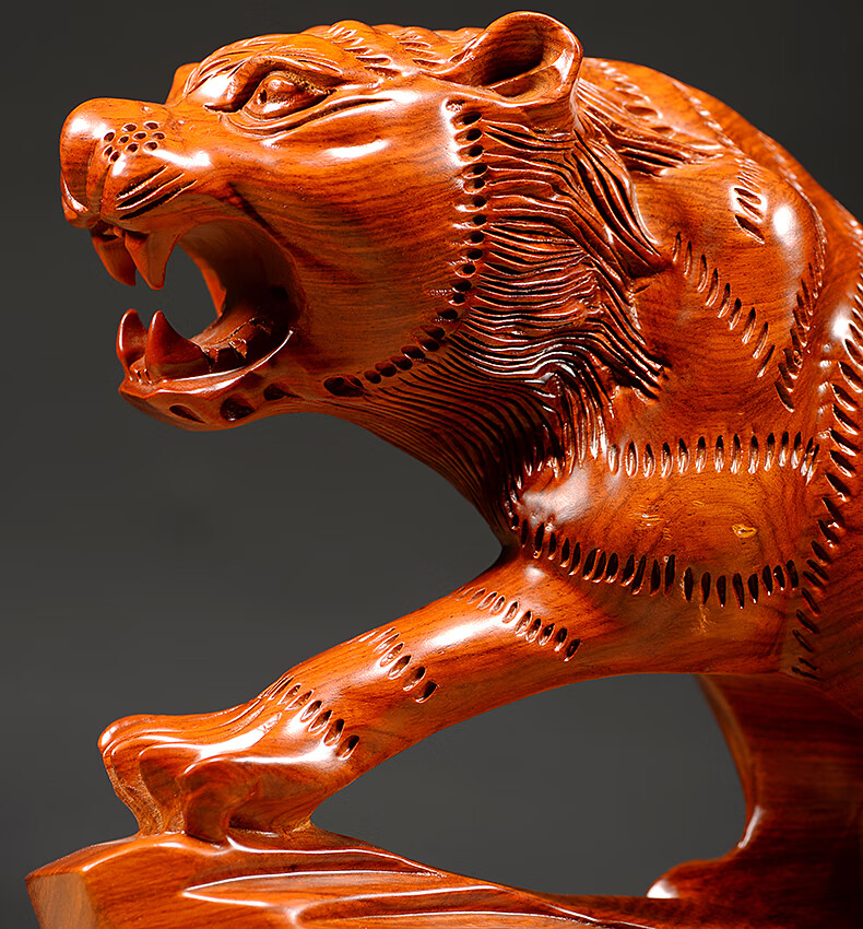 一木代传 上山虎木雕老虎摆件花梨十二生肖虎工艺办公室桌面实木工艺