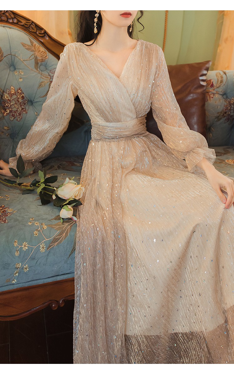 舒弗星法式复古连衣裙暮云纱流光裙秋感小仙女礼服长裙子网纱2022新款