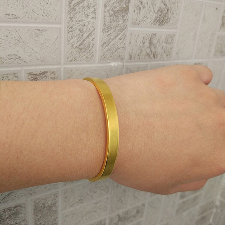 金手镯宽版光面推拉款实心金镯子活口可调节百搭金包银首饰 传承内