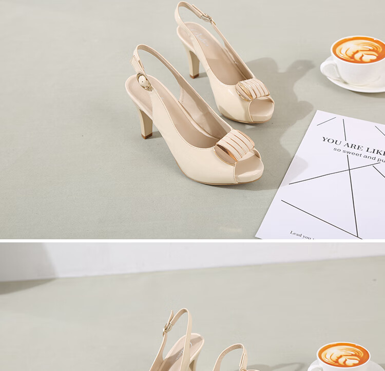 鱼嘴高跟鞋女粗跟女时装凉鞋新款夏季百搭细跟后空单鞋鱼嘴鞋 黑色 39