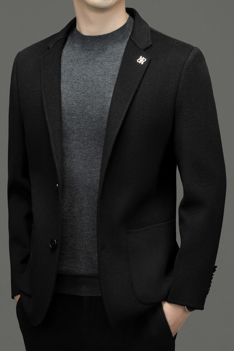 戗驳领西服外套男秋冬季男士商务羊毛西服纯色休闲毛呢西装专柜品质