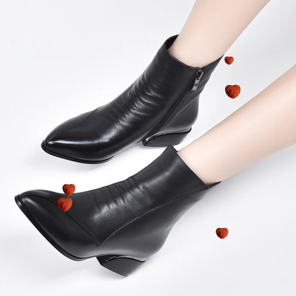 vera modini女鞋靴2020秋季新款拼接马丁靴 黑色格纹(棉里) 34