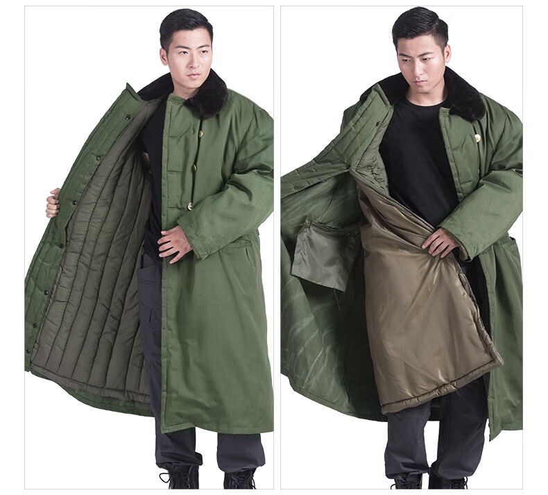 蕴之婧冬季加厚保安棉服 男女军迷用85式长款棉军大衣 老式安保绿大衣
