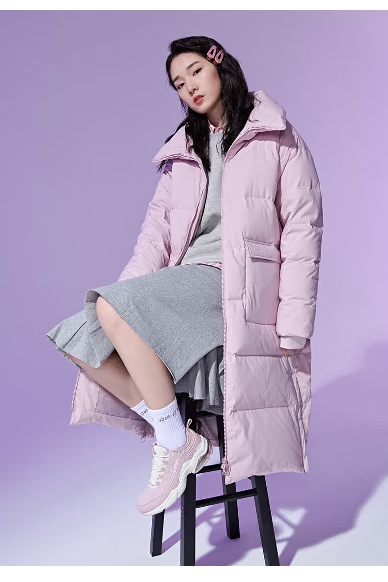 361度运动长款过膝羽绒服女2019冬季新款立领防风保暖鸭绒休闲外套女