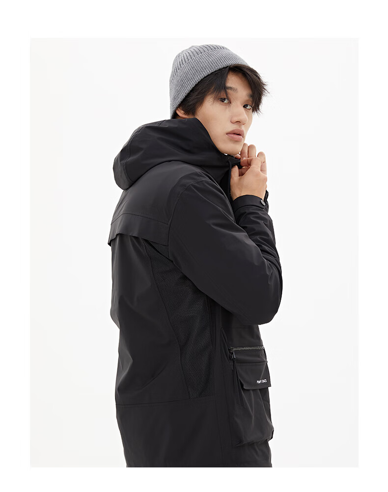 利郎lilanz less is more秋季连帽休闲工装风中长款风衣男士外套 黑色