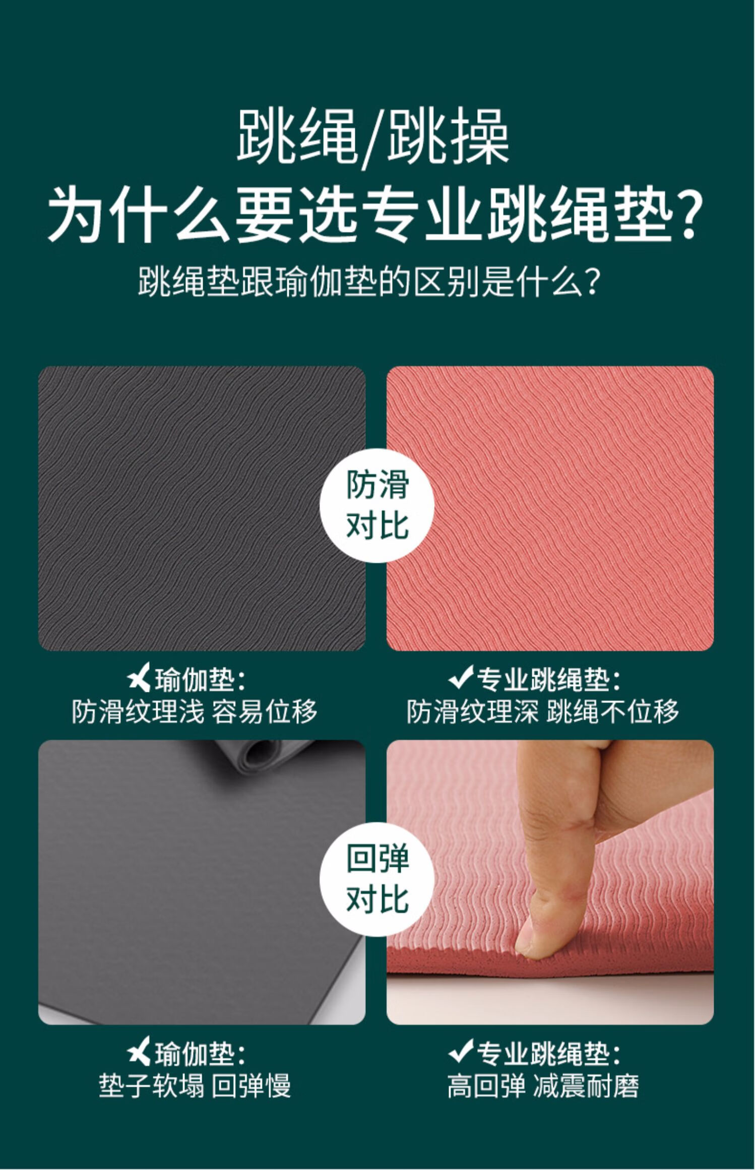 跳绳垫子隔音减震家用室内防滑健身运动加厚加长瑜伽地垫粉色600x1300