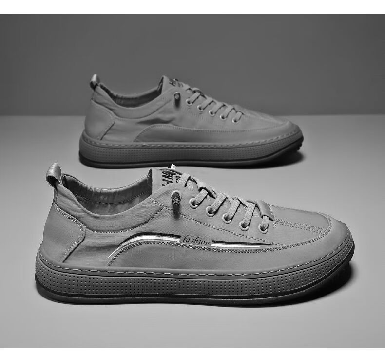 2022新款男鞋板鞋雨伞布面透气防水拉帮上线休闲时尚大码男鞋 灰色 43