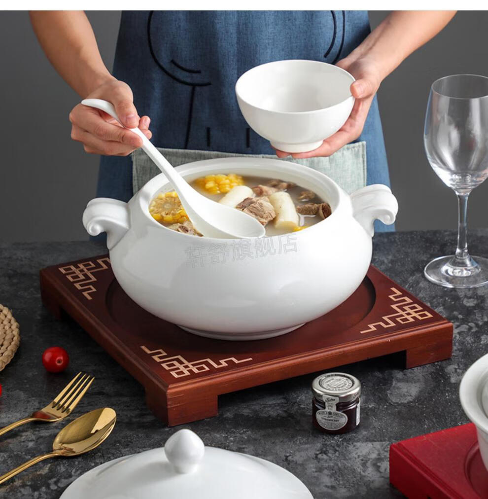 炖汤盅特大号中式酒店陶瓷餐具大号双耳汤窝带盖汤盅炖盅宫廷位上盅佛