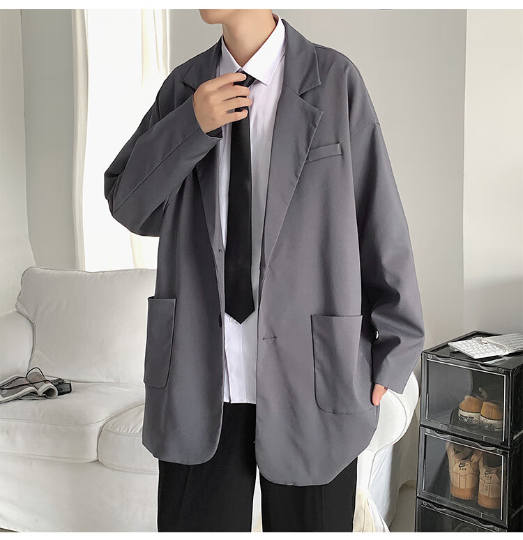 小西装外套男春秋潮流帅气宽松百搭休闲胖子港风大码学生单西夹克休闲