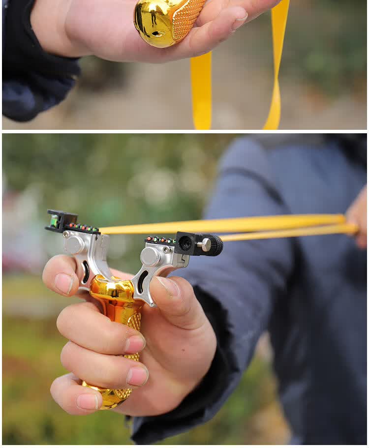 弹弓户外高精度扁皮快压枪式精准激光弹工弹弓架担弓 土豪金 红外