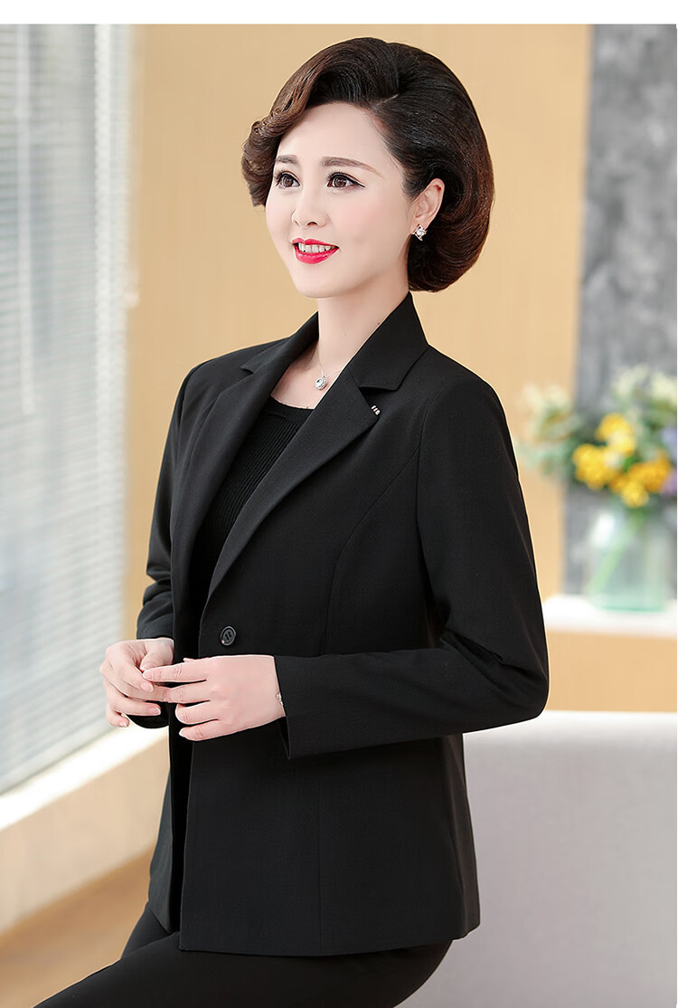 妈妈春装外套中年女小西装2022新款40岁50中老年春秋上衣洋气西服黑色