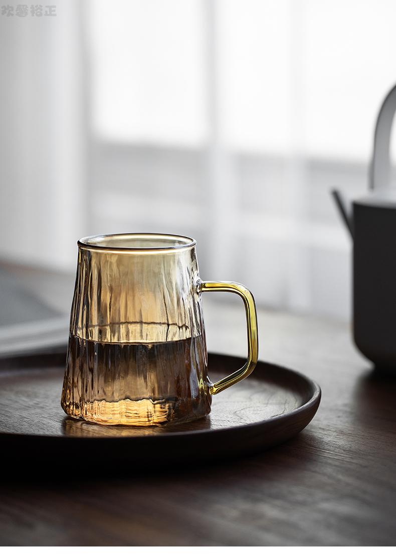 平底杯可加热泡麦片的杯子可加热微波玻璃杯冰川纹日式杯子水杯平底