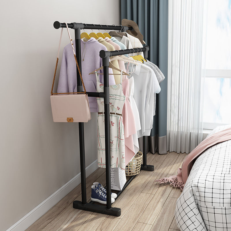 卡汐沐落地立式卧室内家用简易衣帽架挂包宿舍置物架晒衣杆 120cm-黑+伸缩款