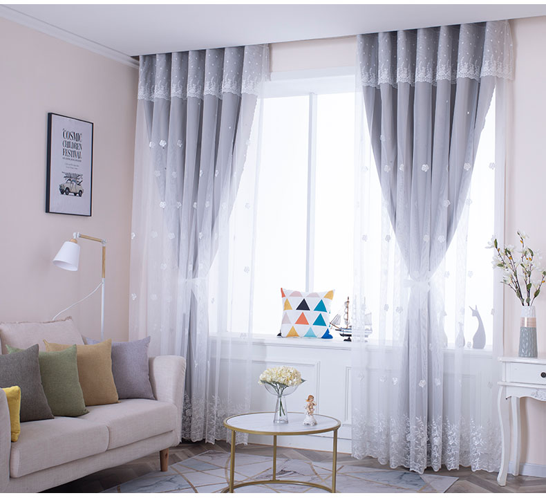 雅菲蓝纺窗帘窗帘蓝色2022年新款客厅网红窗帘杆一整套布纱一体双层