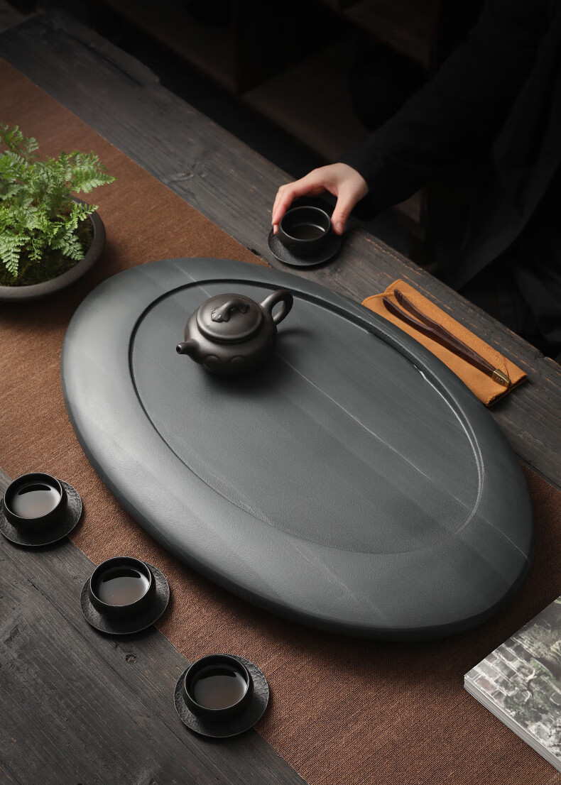 陶福气 可定制尺寸大小皇庭玉石茶盘功夫茶具茶盘家用简约乌金石石头
