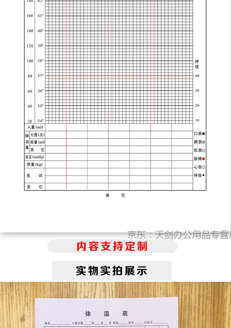 麒檸體溫記錄單體溫表護理體溫單三測單門診病歷本現貨定製