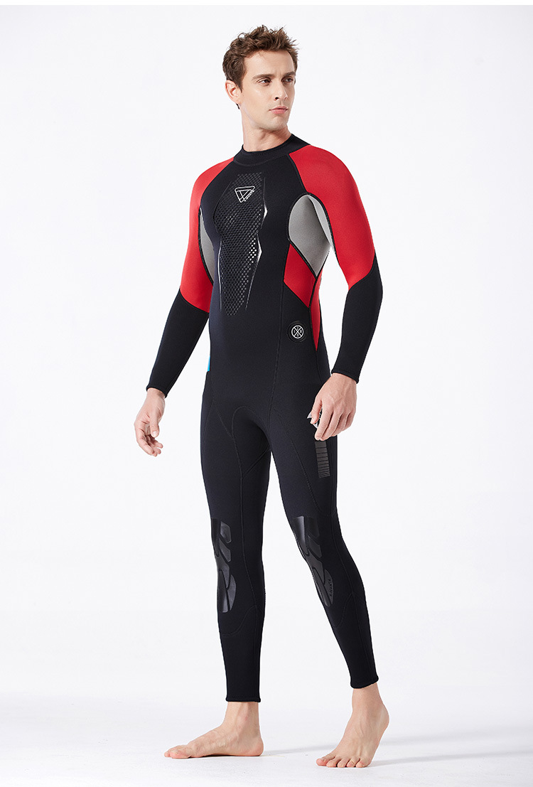 潜水服新款3mm潜水服男湿式连体保暖潜水衣长袖防水母浮潜泳衣黑蓝l