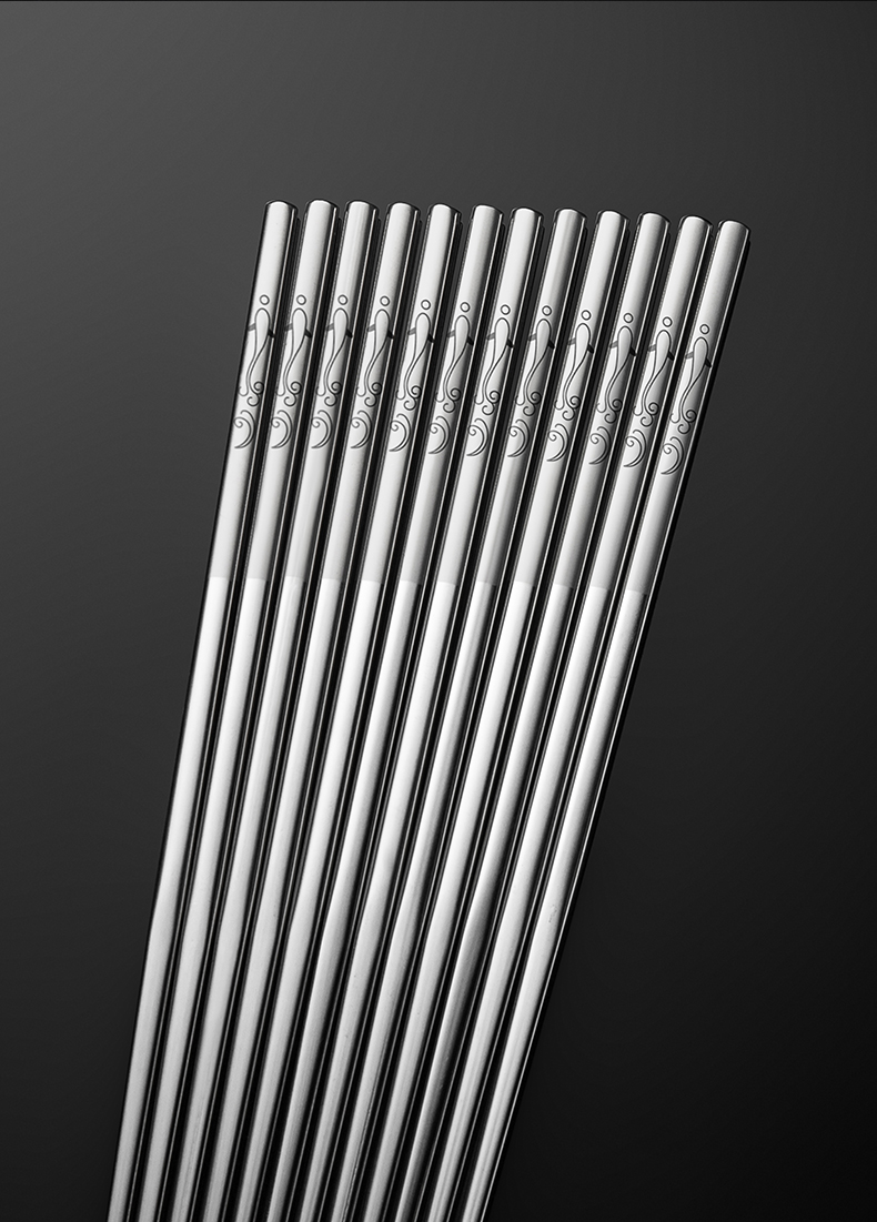 西子千束不锈钢筷子304家用防滑防霉金属快子新款食品级方筷年年有鱼