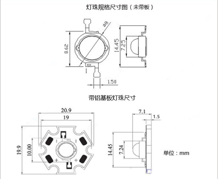 高亮大功率led灯珠强光手电筒灯芯头灯矿灯光源摩托车灯泡3w白暖白光