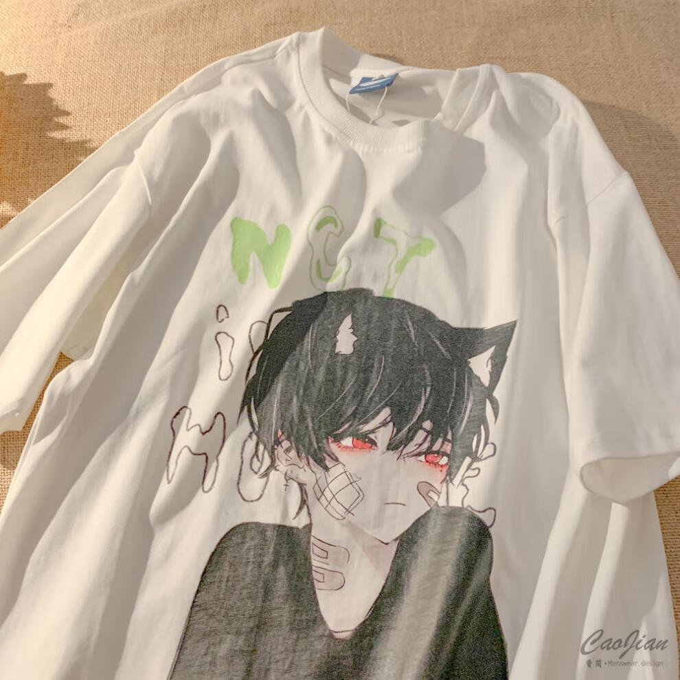京选品质曹简国潮男装联名夏季新款韩版宽松短袖重磅t恤男高冷动漫