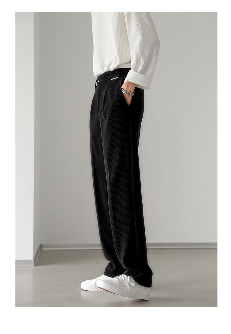 诗社绘春秋休闲裤男宽松常规阔腿裤日系简约纯色百搭直筒灯芯绒休闲裤