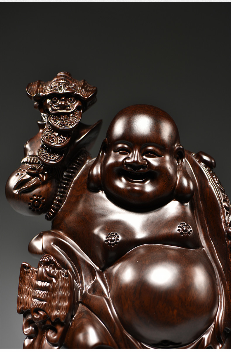 台兰仕木雕弥勒佛像摆件大号实木质雕刻笑佛家居客厅玄关红木工艺品