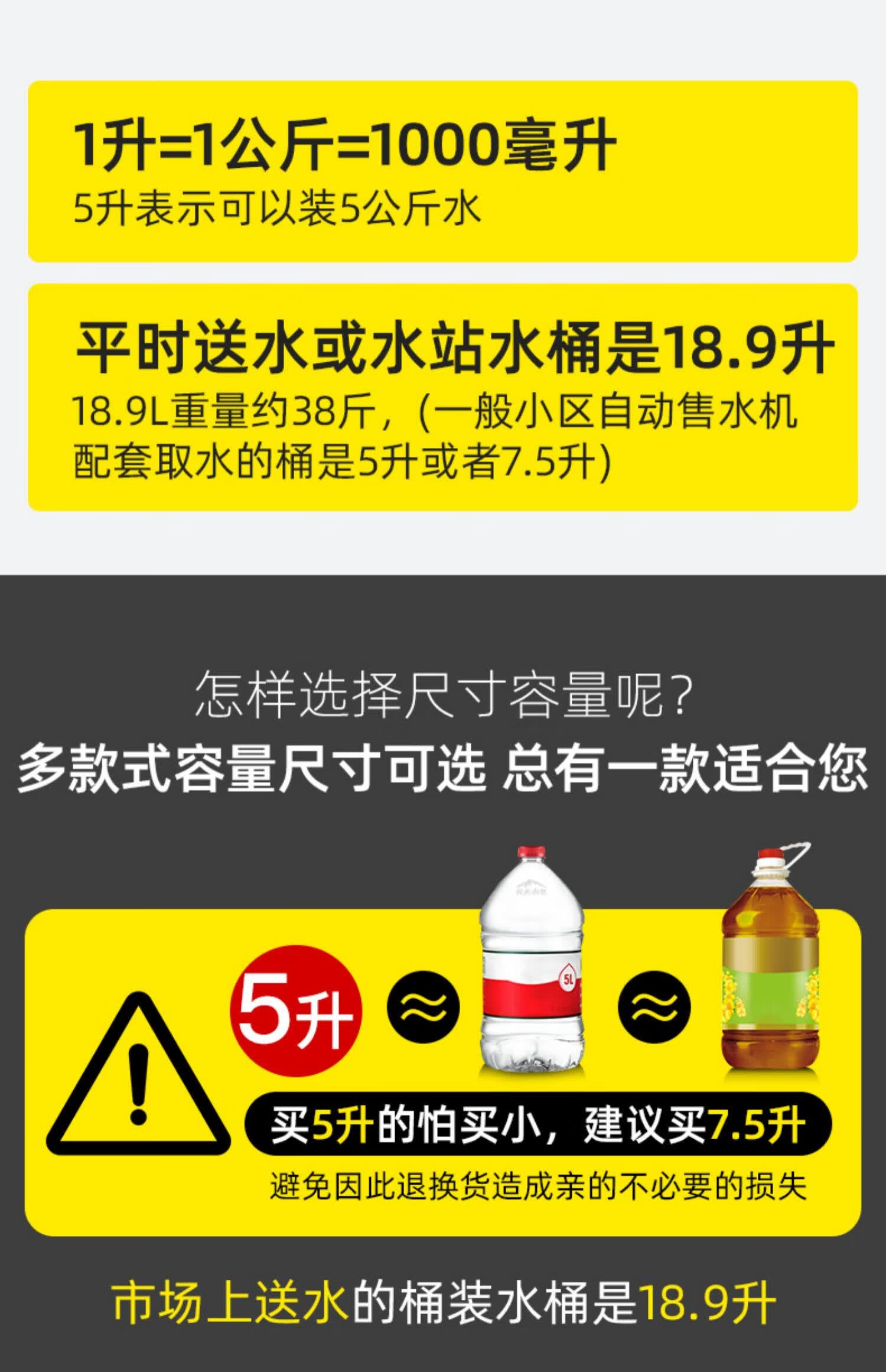 纯净水桶饮水机桶空桶装水带盖食品级pc手提储水大桶家用矿泉水桶 5l