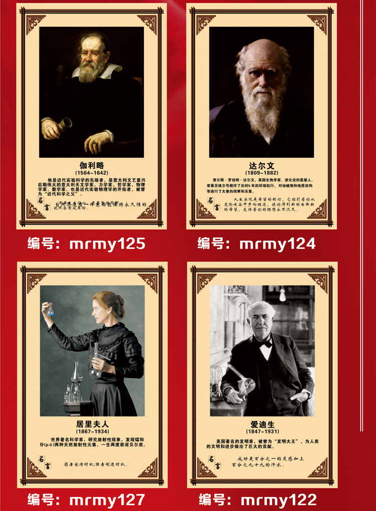 科学家装饰画伟人画像科学家爱因斯坦爱迪生居里夫人牛顿海报教室装饰