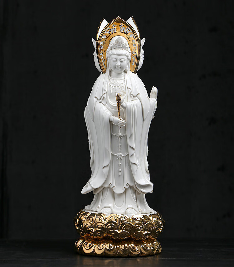 德化陶瓷南海三面观音像菩萨佛像家用供奉摆件白瓷观世音菩萨站像a款
