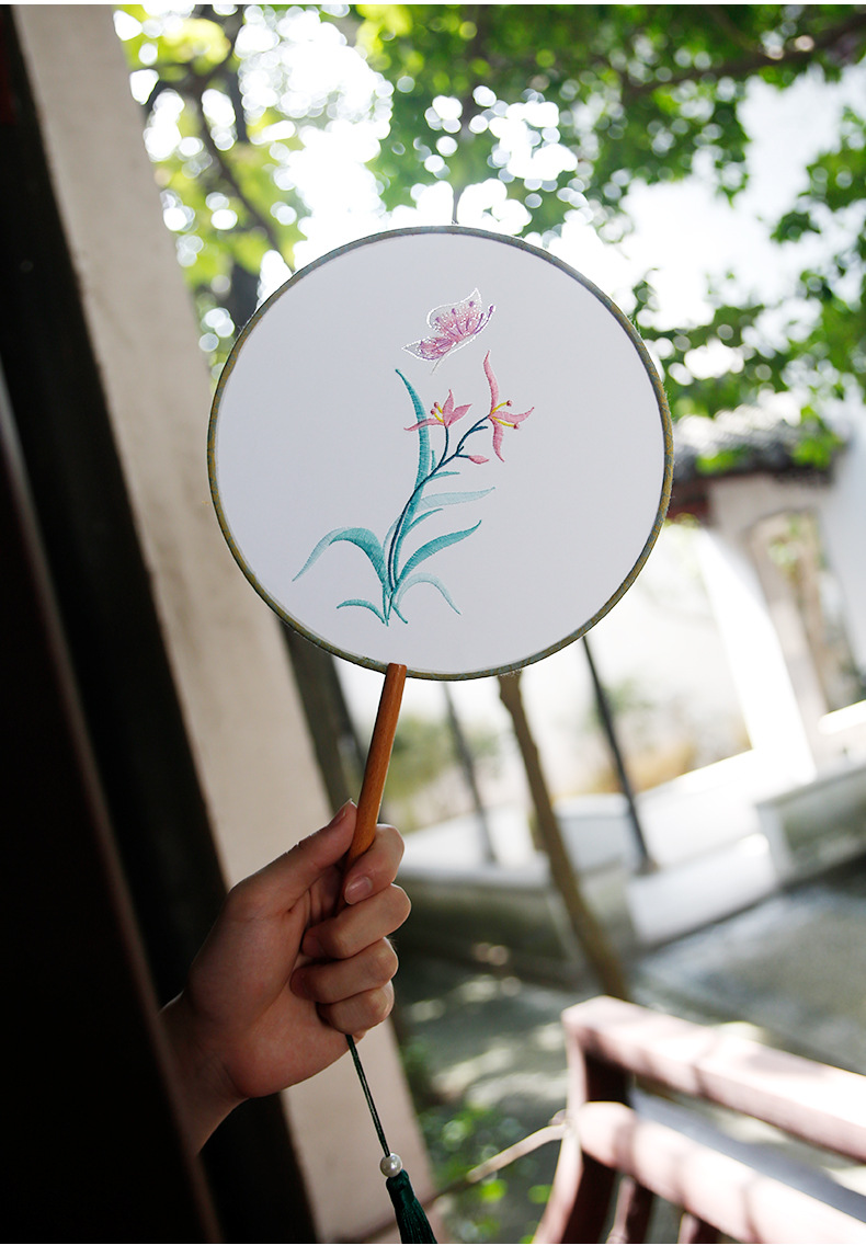 古风团扇刺绣团扇双面绣绣花团扇扇子企业 兰花
