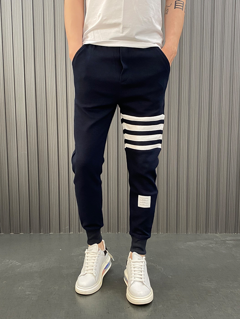 夏季高品质tb四条杠裤子潮牌tb长裤男女情侣潮流休闲纯棉束脚裤灰色32