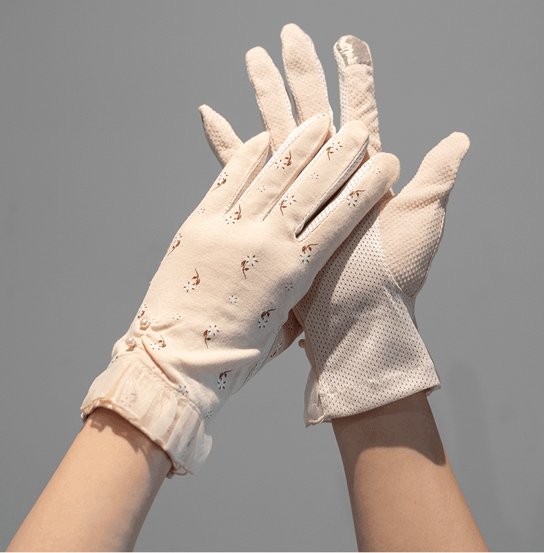 啄木鸟 棉质防晒手套女士春秋薄款手套透气紫外线uv骑车防滑保暖冬季 