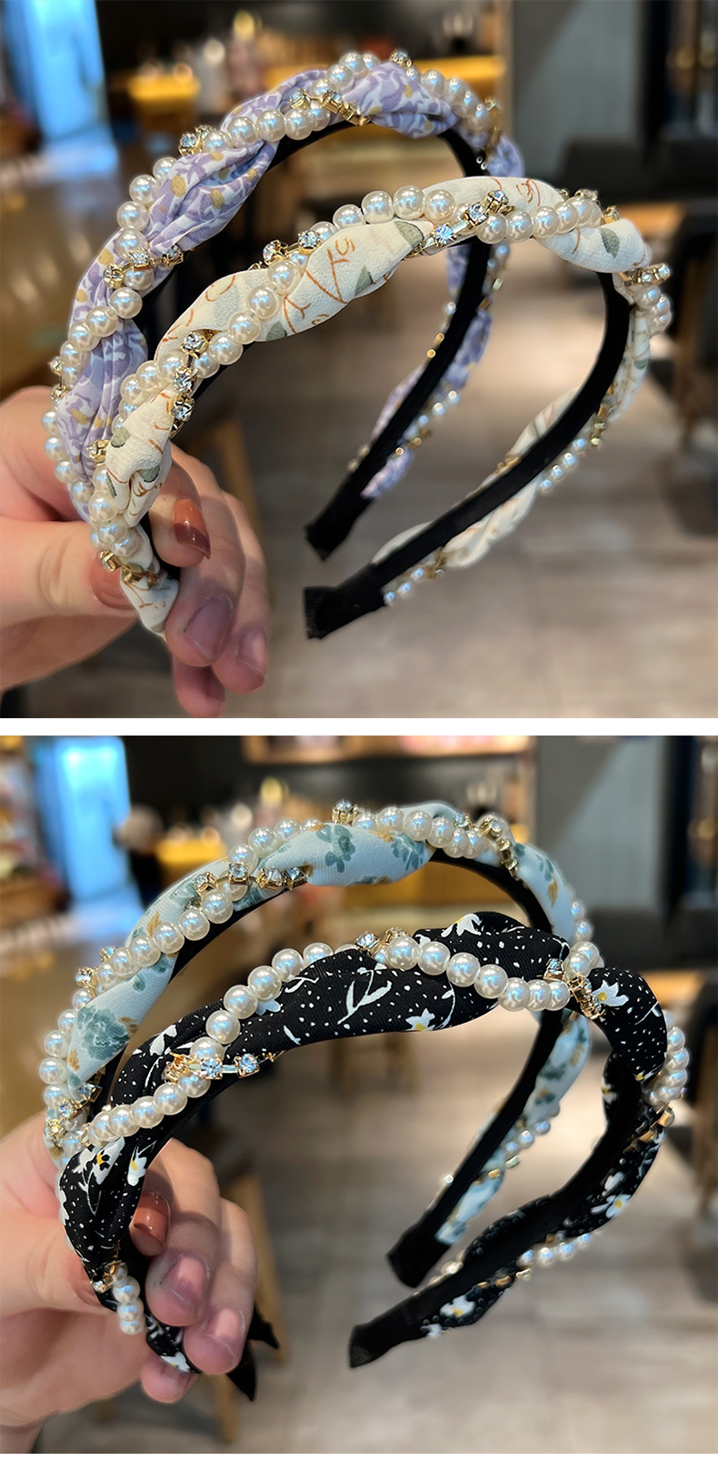 旬谨纪精致水钻辫子发箍网红2022年新款头箍女甜美珍珠发捆头箍夏季