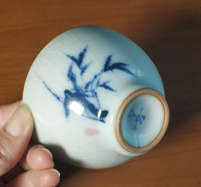 正品李善明茶具善窑善款汝窑杯全手工主人杯开片手绘山水杯停产款