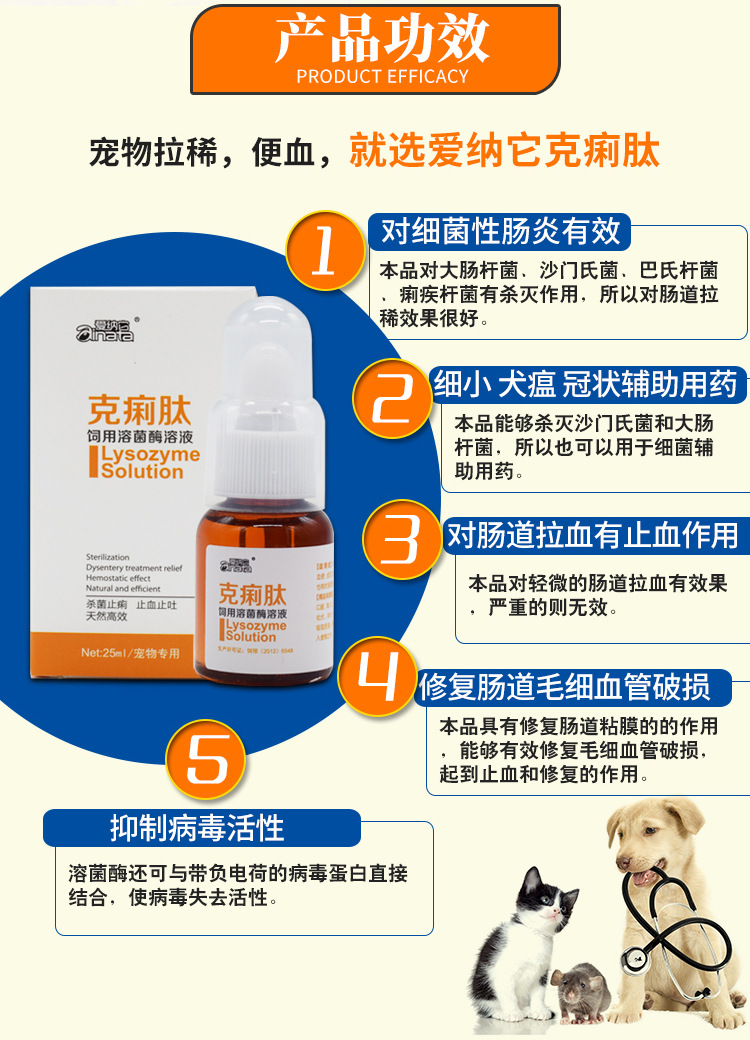 爱纳它克痢肽宠物狗狗犬猫咪急性病毒性肠胃炎药拉稀呕吐便血止腹泻