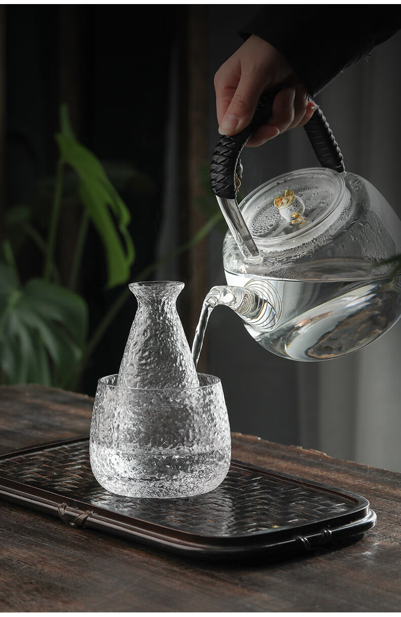 套装家用白酒分酒器日式烫酒清酒温酒壶酒杯子酒具温酒套装木纹温酒器