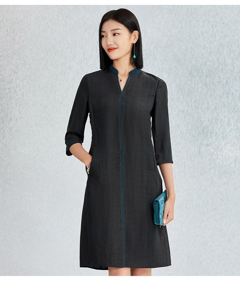 tangy天意2022年春夏新品商场同款真丝桑蚕丝香云纱莨绸连衣裙7101l