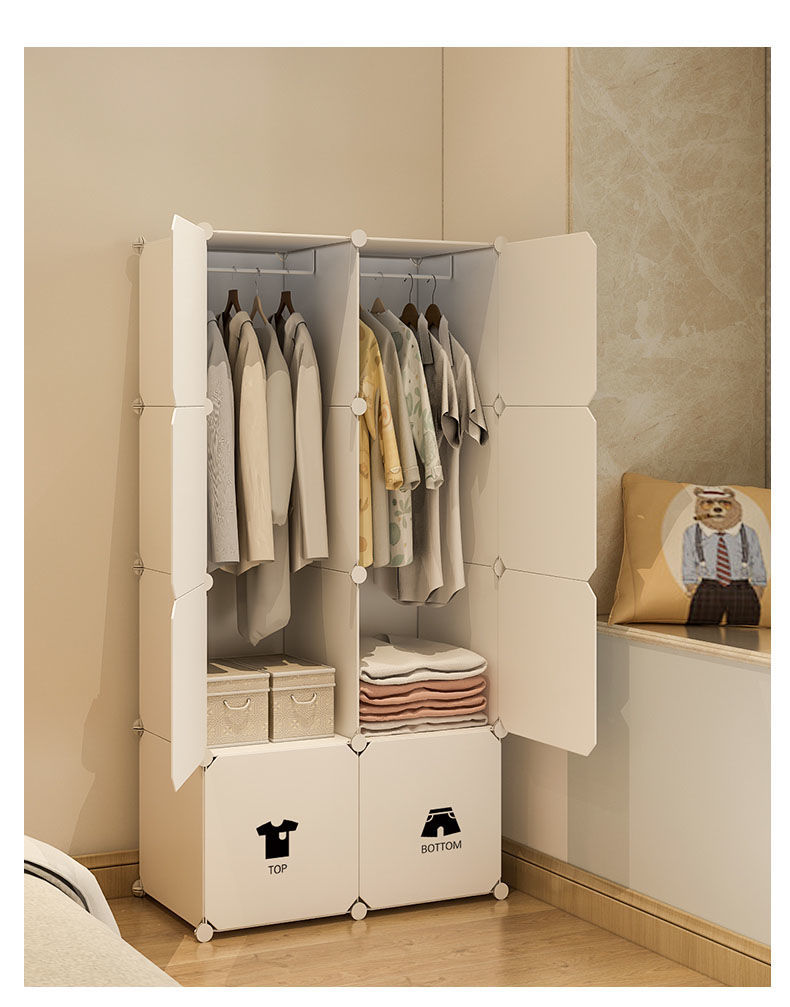 小衣柜简易组装卧室出租房宿舍家用儿童挂衣服布收纳柜子折叠实木6格